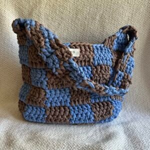 Check bag in blau-taupe